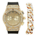 Charles Raymond Big Bling Watch Inspired by Hip Hop - Mens Iced Out Timepiece - Faux Chrono Eyes - Diamond Rhinestones on Blast -  (Gold Rubber Cuban)