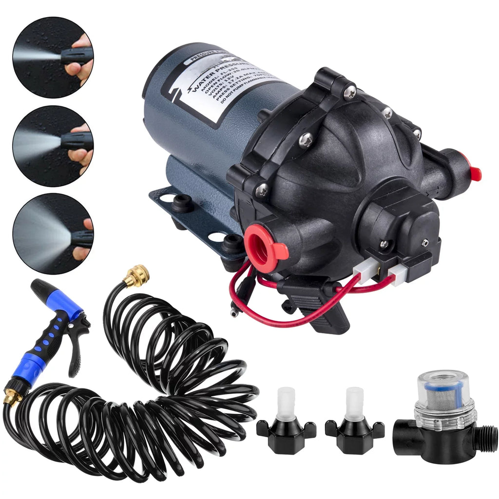 Water Pump 5.3  5.5 Gallons Per Minute 12V Water Pump Automatic 70  Diaphragm Pump with 25 Foot Coiled Hose Washdown Pumps for Boats Caravan Rv Marine Yacht