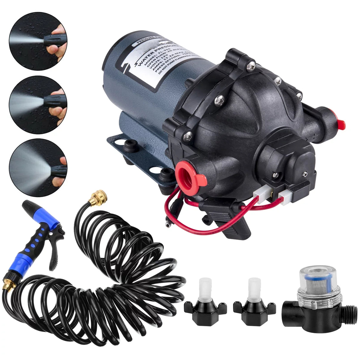Water Pump 5.3  5.5 Gallons Per Minute 12V Water Pump Automatic 70  Diaphragm Pump with 25 Foot Coiled Hose Washdown Pumps for Boats Caravan Rv Marine Yacht