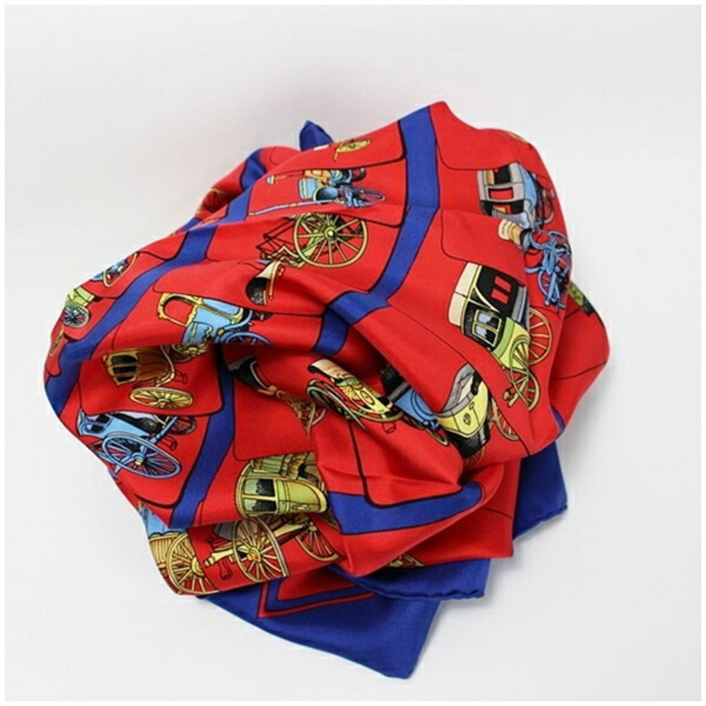 Pre-Owned Hermes Silk Scarf Muffler  (Spiral Carriage) Red x Blue  Women's (Good)