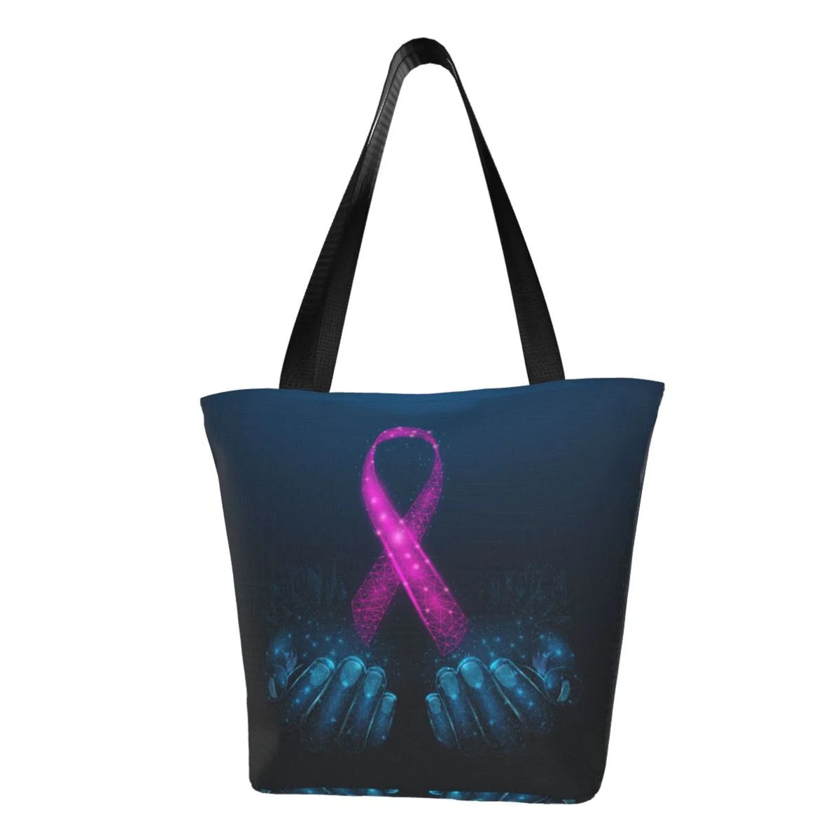 Lukts Two Human Hands Are Holds Pink Ribbon Awareness Tote Bag,Shoulder Bag Women' Hobos Handbags Large Capacity Shopping Bag