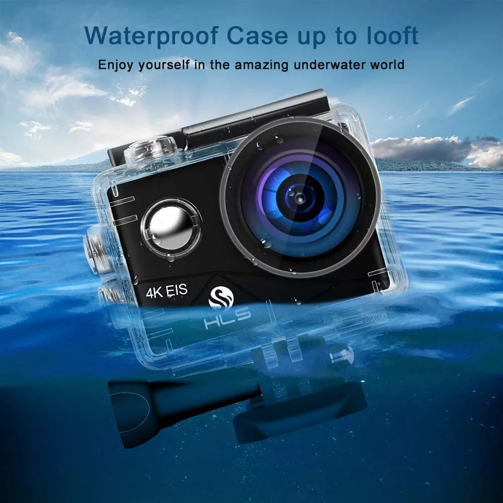 Video Action Camera 4K with Wide Angle Lens  WiFi Underwater Camera with Waterproof Case Remote Outdoor Sports Camera for Vlog with Accessories Mount Kit Battery Charger
