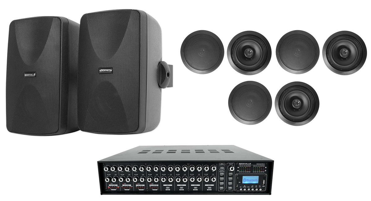 Rockville   Multi Room Home Receiver+6) Ceiling+2) Black Wall Speakers