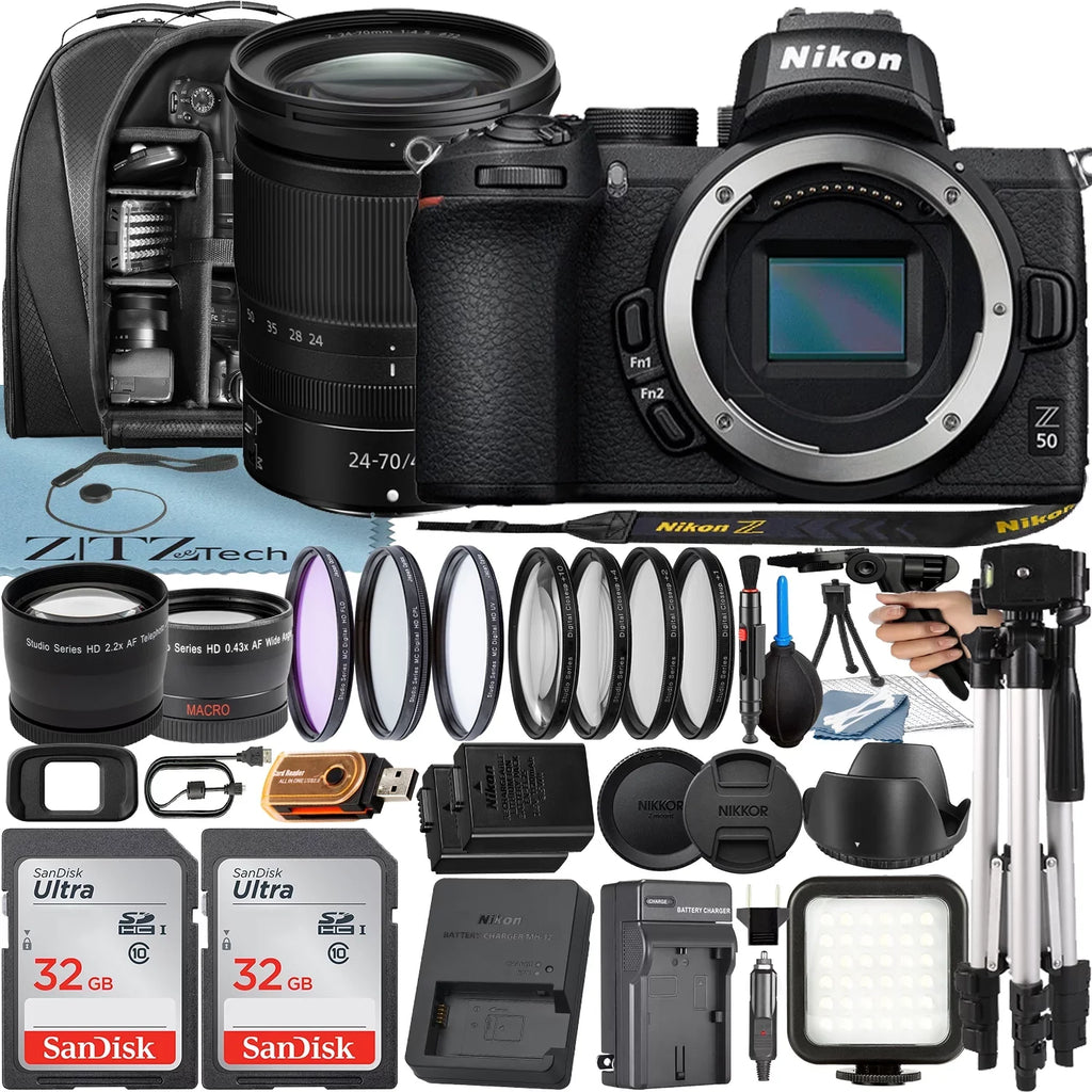 Nikon  Mirrorless Camera with   24-70mm f/4  Lens + 2 Pack 32GB SanDisk Card + Case + Tripod + ZeeTech Accessory Bundle
