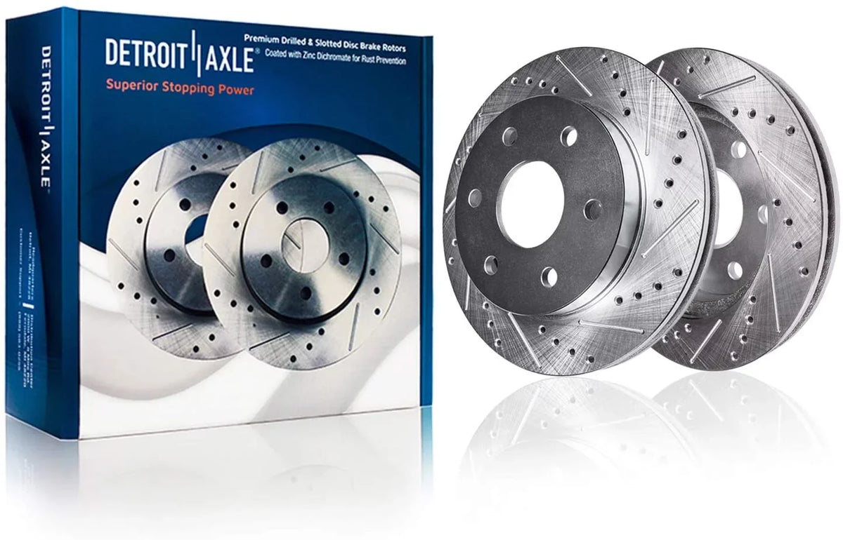 Detroit Axle - Brake Kit for 2012-2020 Ford -150 Drilled & Slotted Disc Brake Rotors and Ceramic Brakes Pads 2013 2014 2015 2016 2017 2018 2019 Front and Rear Replacement