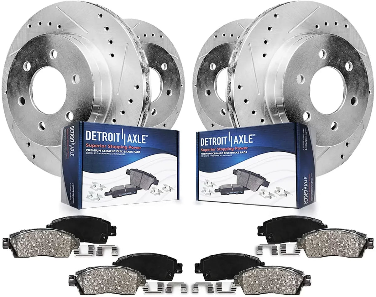 Detroit Axle - Brake Kit for 2012-2020 Ford -150 Drilled & Slotted Disc Brake Rotors and Ceramic Brakes Pads 2013 2014 2015 2016 2017 2018 2019 Front and Rear Replacement