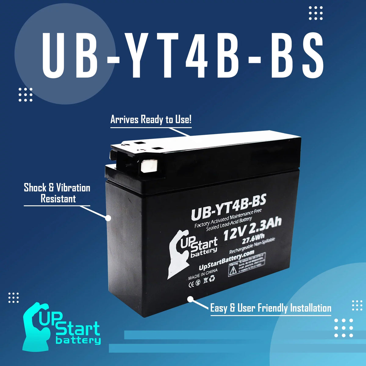 5-Pack UpStart Battery Replacement for 2005 Yamaha  400CC Factory Activated, Maintenance Free, Motorcycle Battery - 12V, 2.3Ah, --
