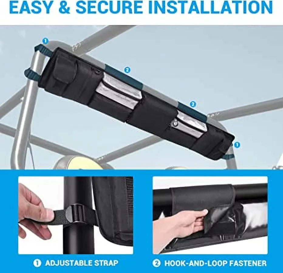 Roll Cage Organizer, Cargo Rear Storage Bag Gear Bags, Tools Storage Solution for Most Full Size UTVs, Polaris, Yamaha and Kawasaki UTVs Black