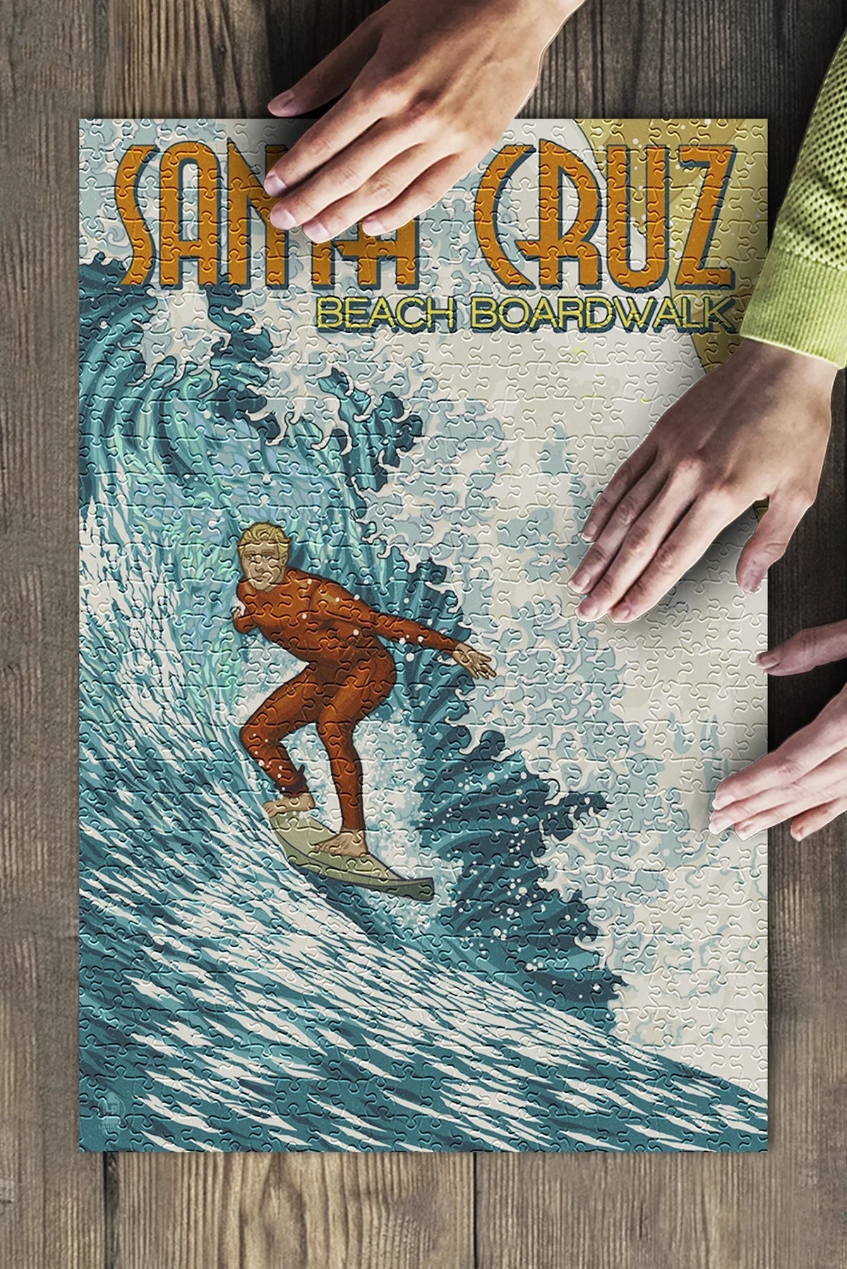 Santa Cruz, California, Stylized Surfer (19x27 inches, Premium 500 Piece Jigsaw Puzzle for Adults and Family, Made in )