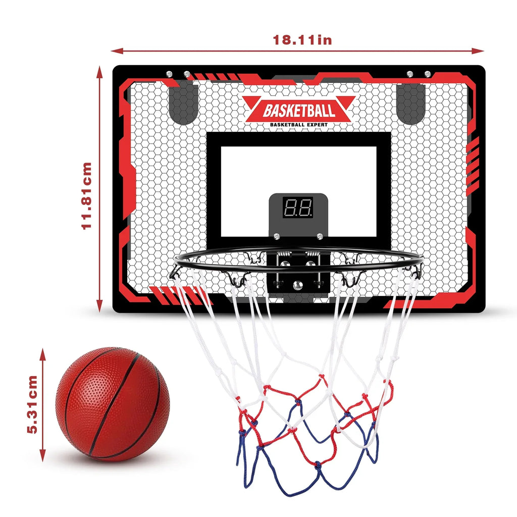 Indoor Basketball Hoop for Kids, Indoor Over The Door Basketball Hoops,  Light Mini Basketball Goals with 2 Balls & Electronic Scoreboard, Christmas Toys Gifts for 5 6 7 8 9 10 11 12+ Year Old Boys
