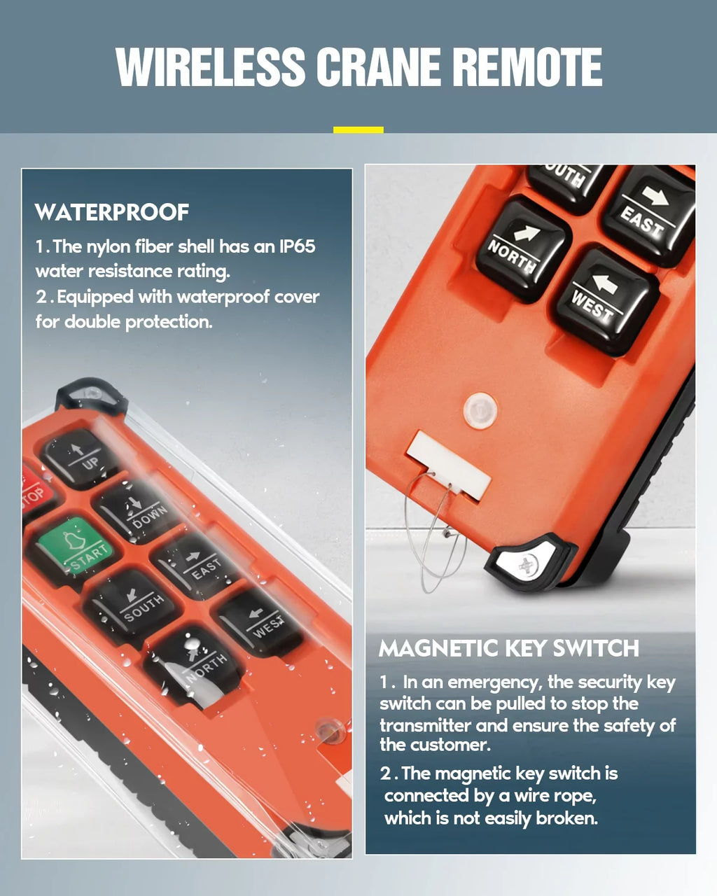 Crane Wireless Remote Control Switch  12V 8 Buttons Industrial Electric Lift Hoist Radio Crane Overhead Tower Bridge Crane Winch 2 Transmitter + 1 Receiver