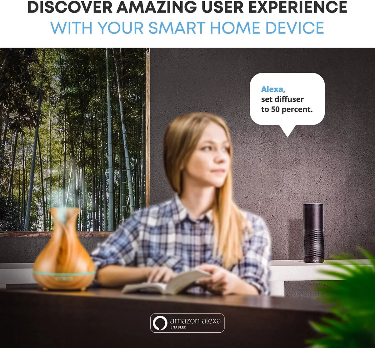 Sierra Modern Home Smart WiFi Aromatherapy Diffuser and Humidifier for Essential Oils, Light Wood 400 ml