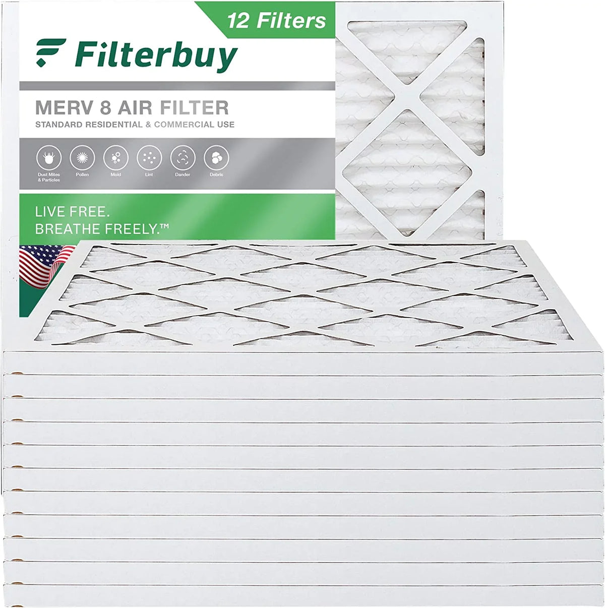 Filterbuy 14x14x1  8 Pleated   Furnace Air Filters (12-Pack)
