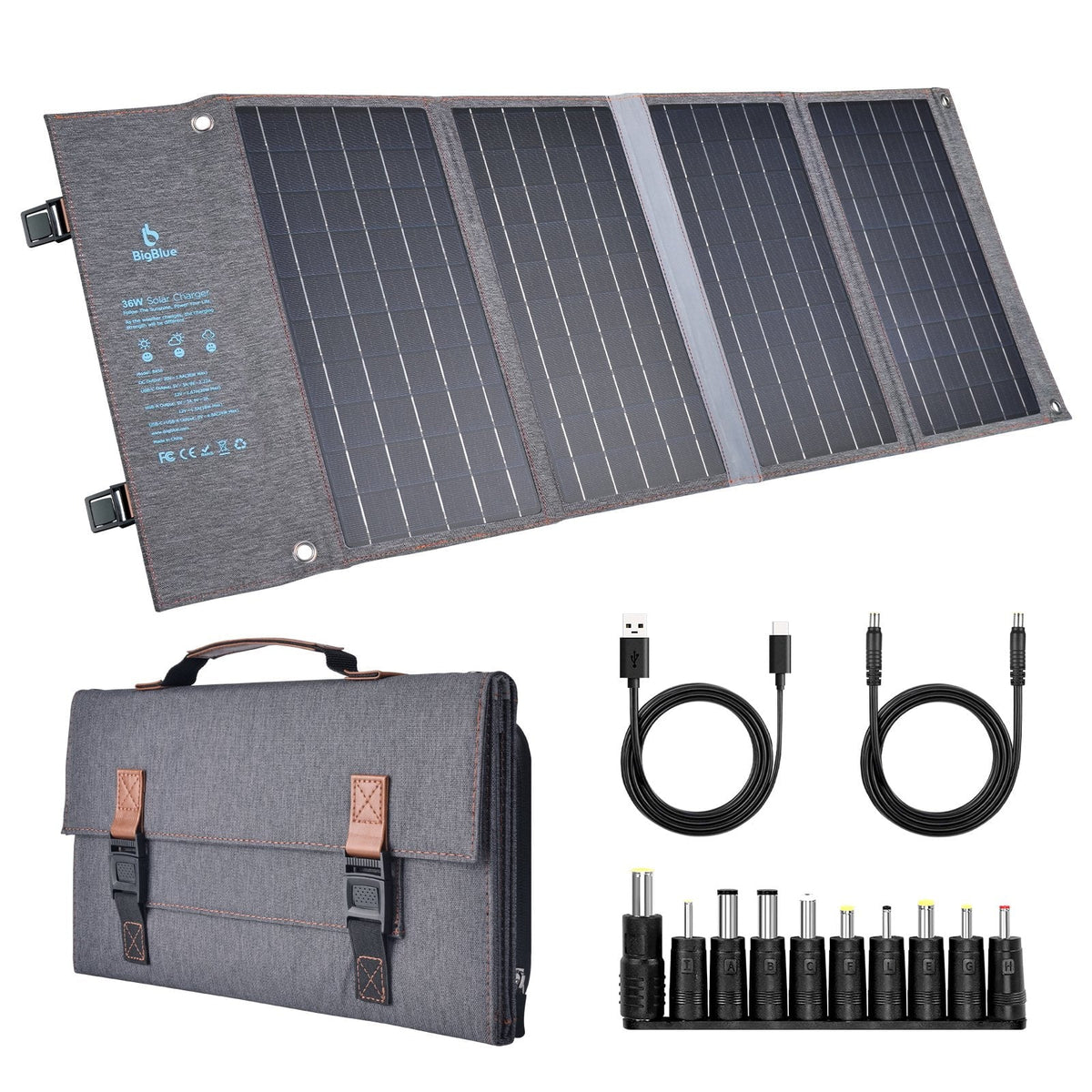 BigBlue 36W Solar Phone Charger with (20V/1.8A),  20W - and Fast Charge -,  Waterproof, Portable SunPower Solar Panel for Camping