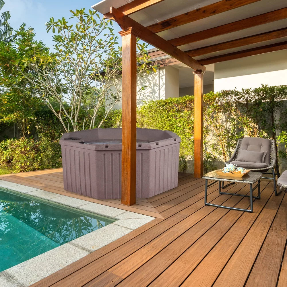 Aqualife Lagoon 8 Seater Hot Tub Spa with 20 Jets,  lighting & Tub Cover, Millstone Brown