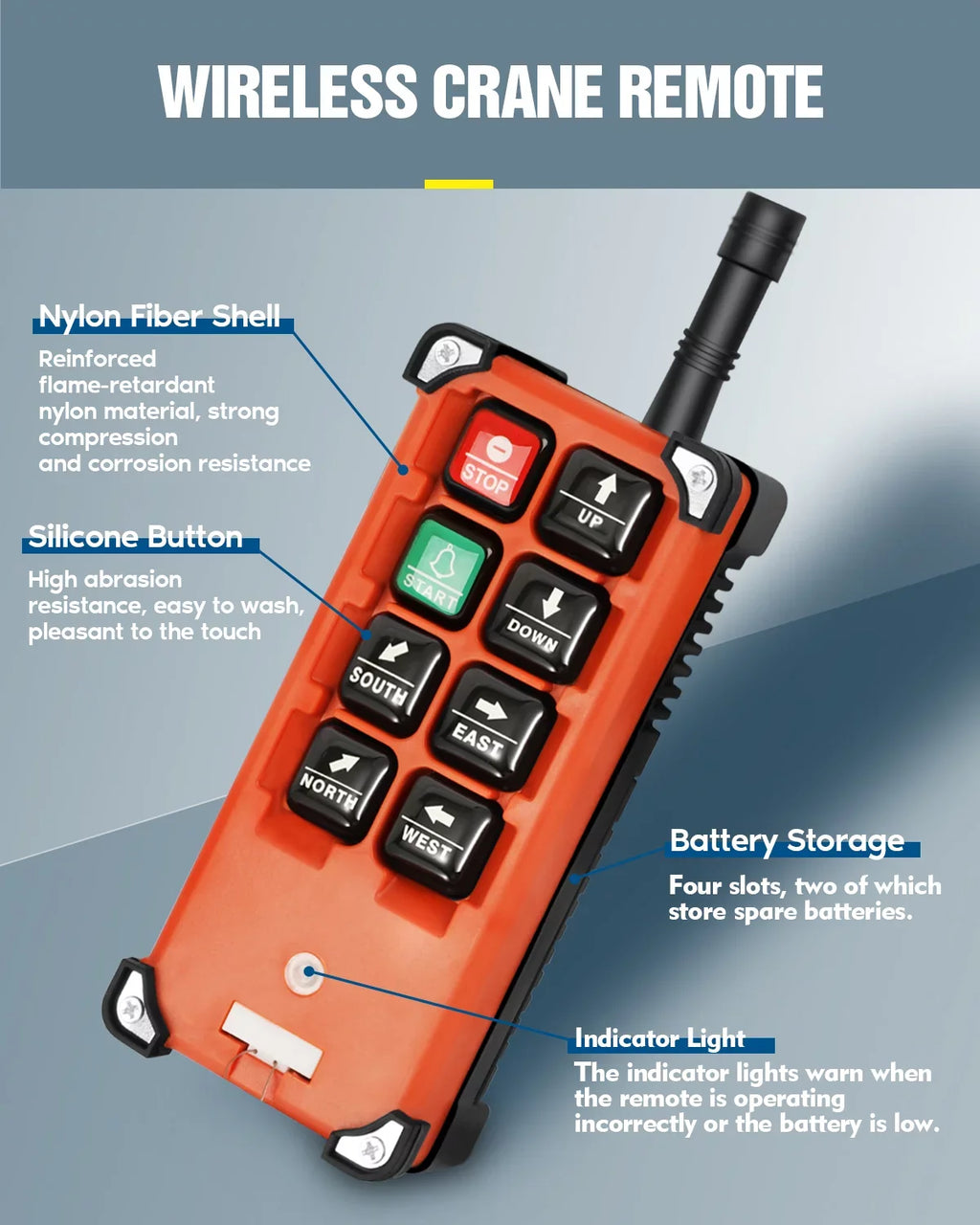 Crane Wireless Remote Control Switch  12V 8 Buttons Industrial Electric Lift Hoist Radio Crane Overhead Tower Bridge Crane Winch 2 Transmitter + 1 Receiver