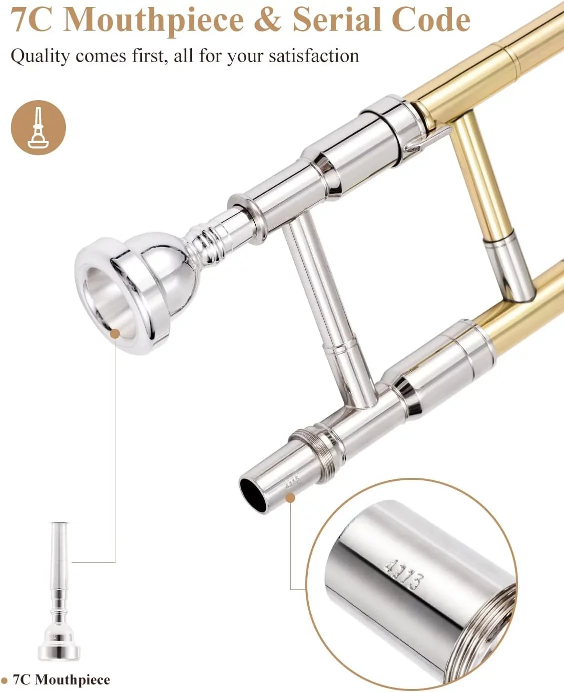 Eastar Bb Tenor Trombone for Beginners Students  Flat Brass Instrument, with Case, Mouthpiece, White Gloves, Cleaning Kit, Gold
