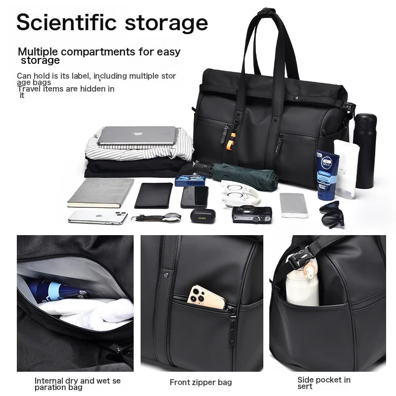 Waterproof Travel Bag Dry And Wet Separation Leather Feel Large Capacity Business Trip Handbag Men' And Women' Luggage Bag Sports And Fitness Bag