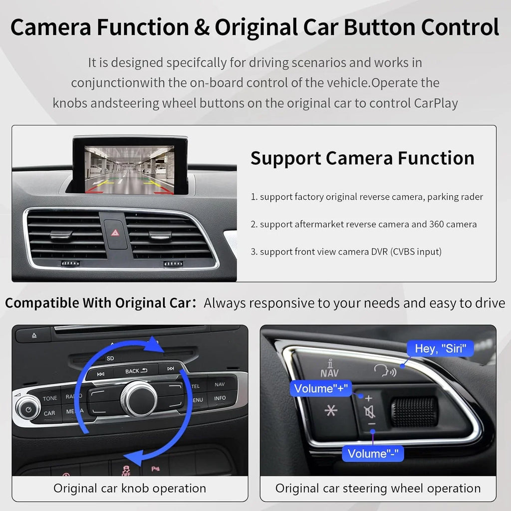 Road Top Wireless Carplay Android Auto Module for Audi  2014-2018 Year with  3G, (+ Car Software Version), Carplay Retrofit Kit Decoder, Support Mirrorlink, Camera