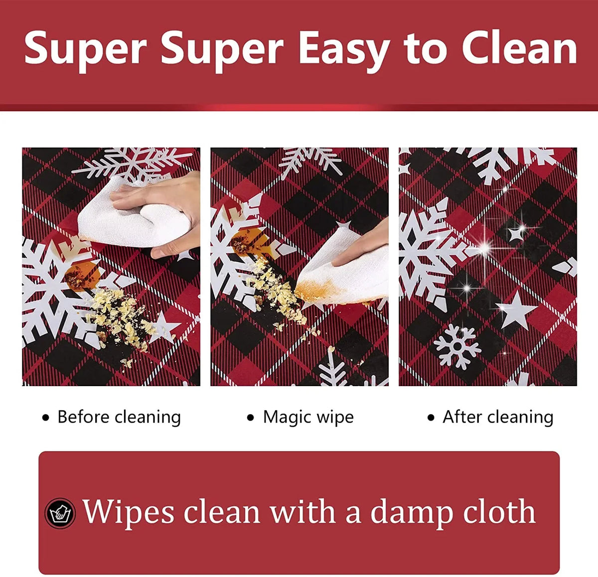 Christmas Tablecloth with Flannel Backing, Waterproof Wipeable Vinyl Rectangle Table Cover for Xmas Parties/Wedding/Holiday/Decoration Use - Heavy Duty Table Cover(60x102 Inch, Snowflake)