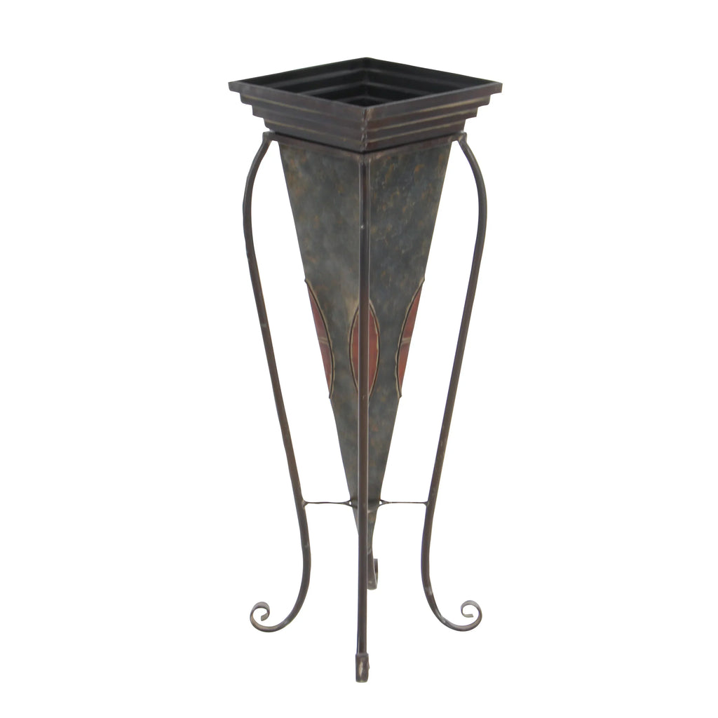 DecMode 30", 28" Indoor Outdoor Brown Metal Planter with Scroll Stand (2 Count)