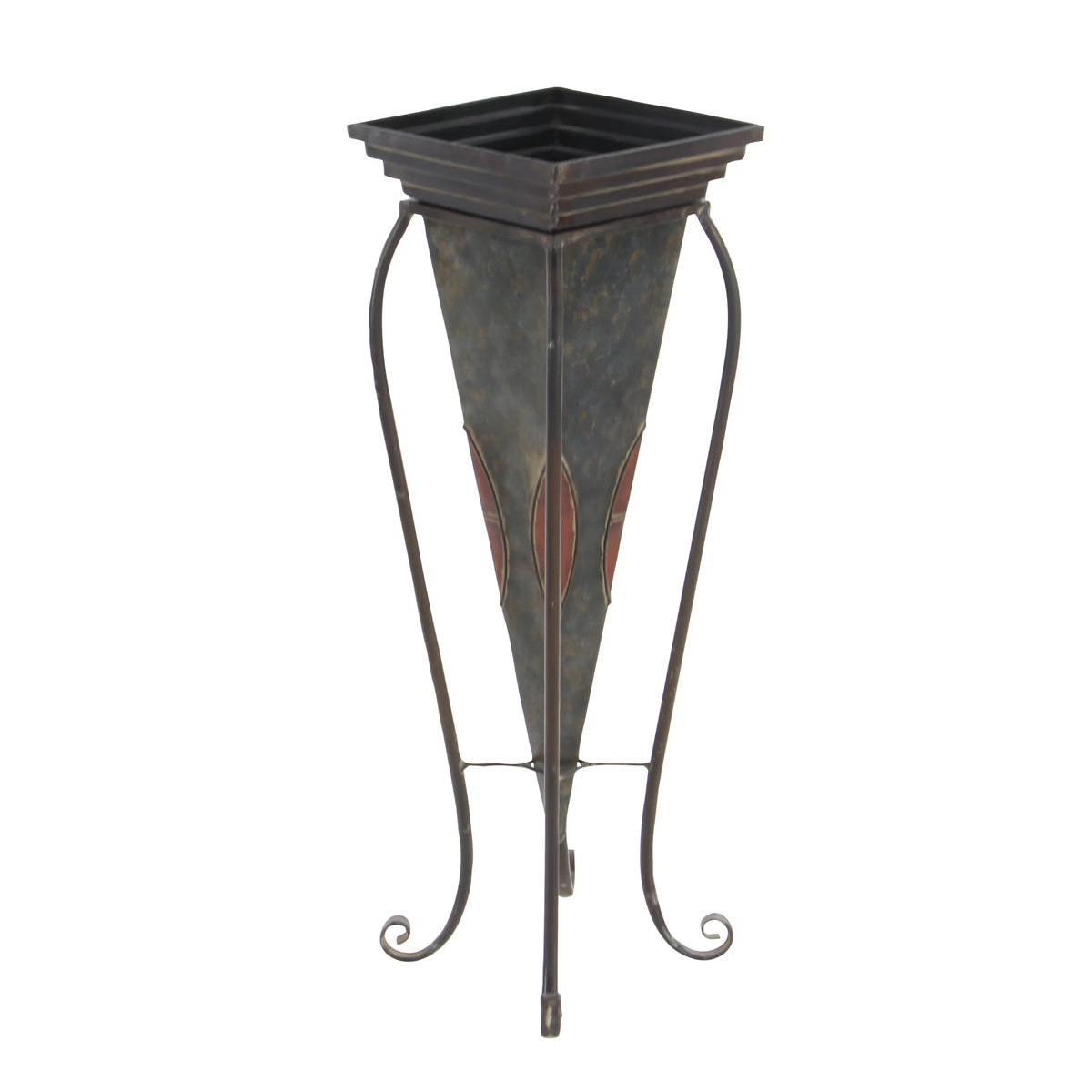 DecMode 30", 28" Indoor Outdoor Brown Metal Planter with Scroll Stand (2 Count)