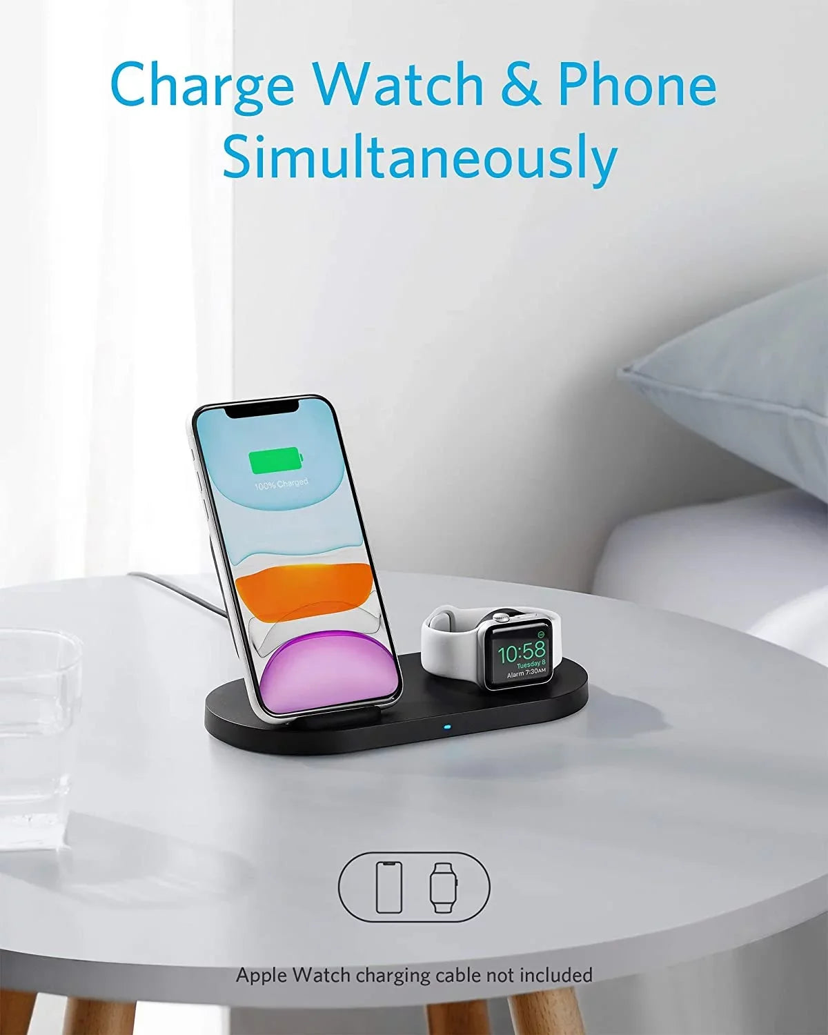 Anker Wireless Charging Station with  Charger, PowerWave Sense 2-in-1 Stand with Watch Charging Holder for Apple Watch /6/5/4/3/2/1, iPhone  2020, 11, 11 Pro (Watch Charging Cable Not Included)
