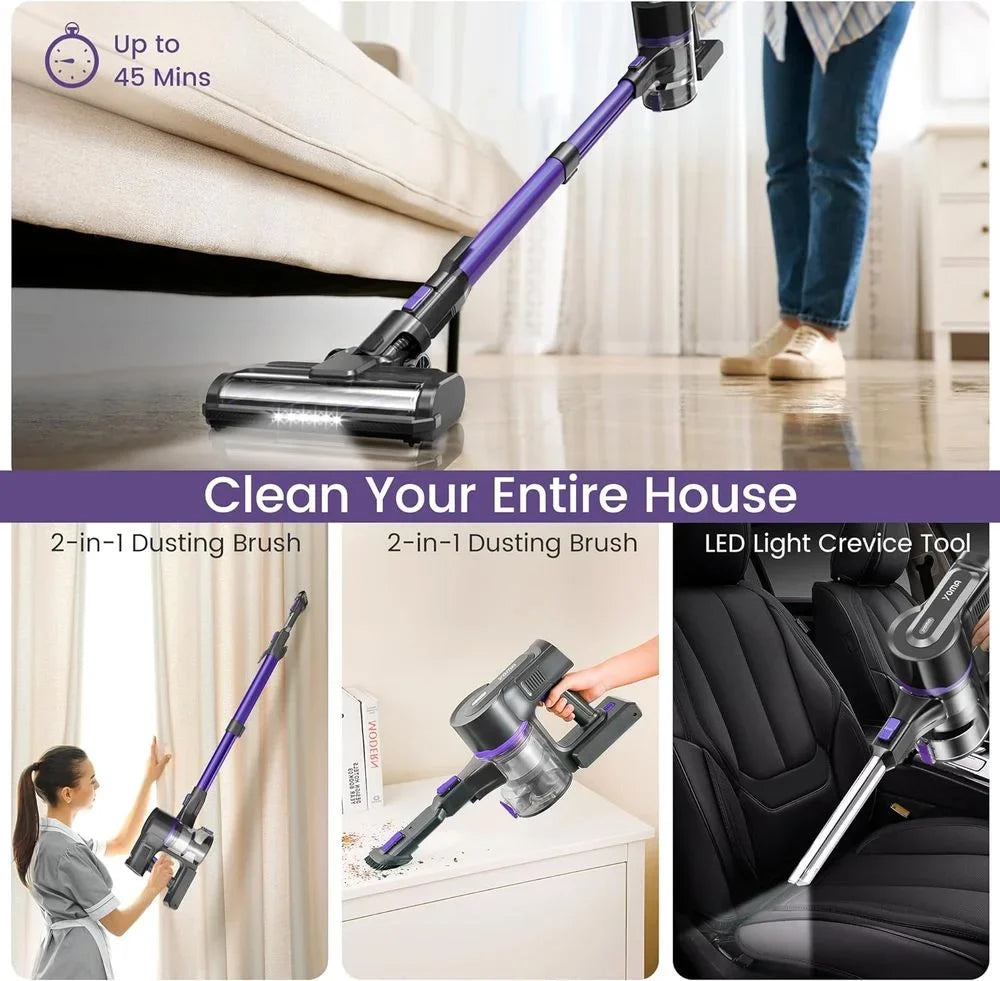 Cordless Vacuum Cleaner, 350W Stick Vacuum with 28Kpa Powerful Suction, Rechargeable Vacuum with 50min Runtime, 6-in-1 Lightweight Vacuum Cordless for Home Carpet Floor Pet Hair (Midnight Purple)