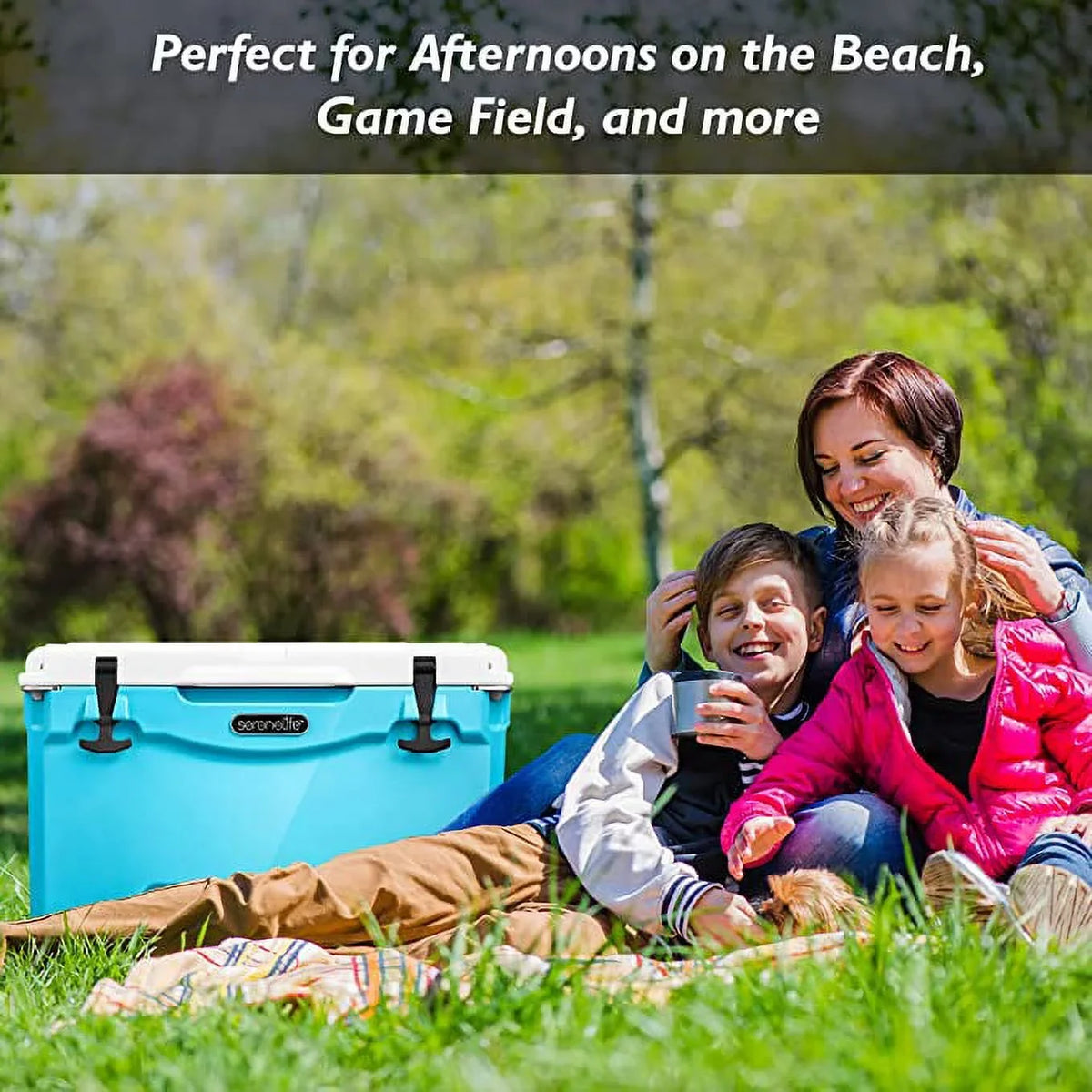 SereneLife 75 Quart Portable Cooler Box Lightweight Heavy-Duty Travel Ice Cooler / Handles, (Blue)