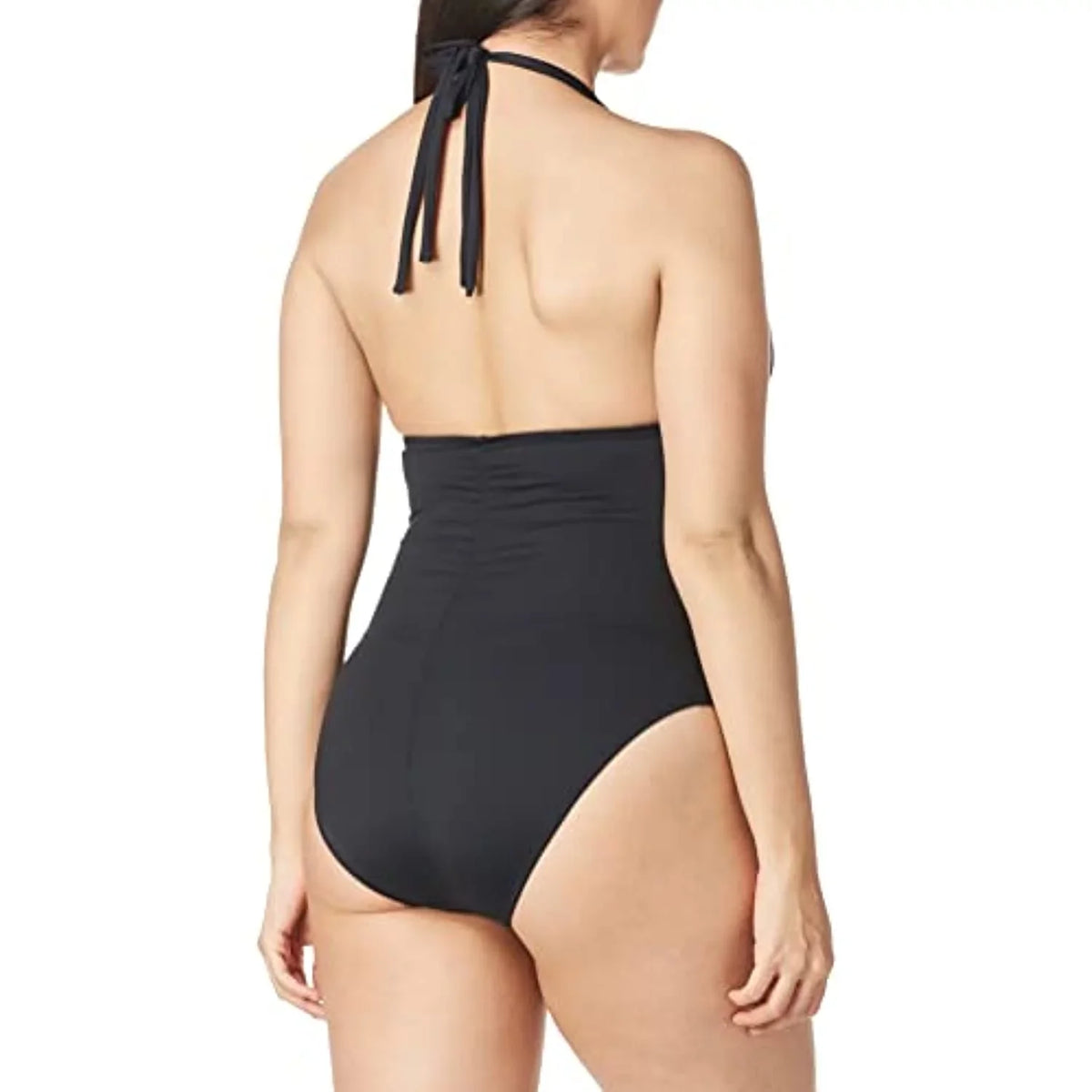 La Blanca Women's Standard Island Goddess -Neck Halter Mio One Piece Swimsuit, Black, 4