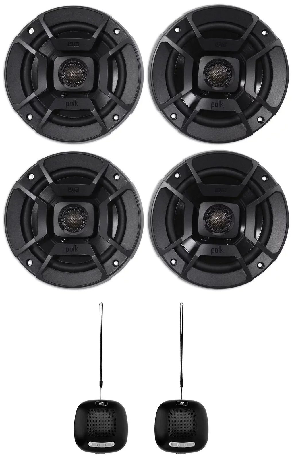 (2) Polk Audio  5.25" 600w Car Audio Marine//Motorcycle/Boat Speakers Bundle with (2) Rockville  10 Watt