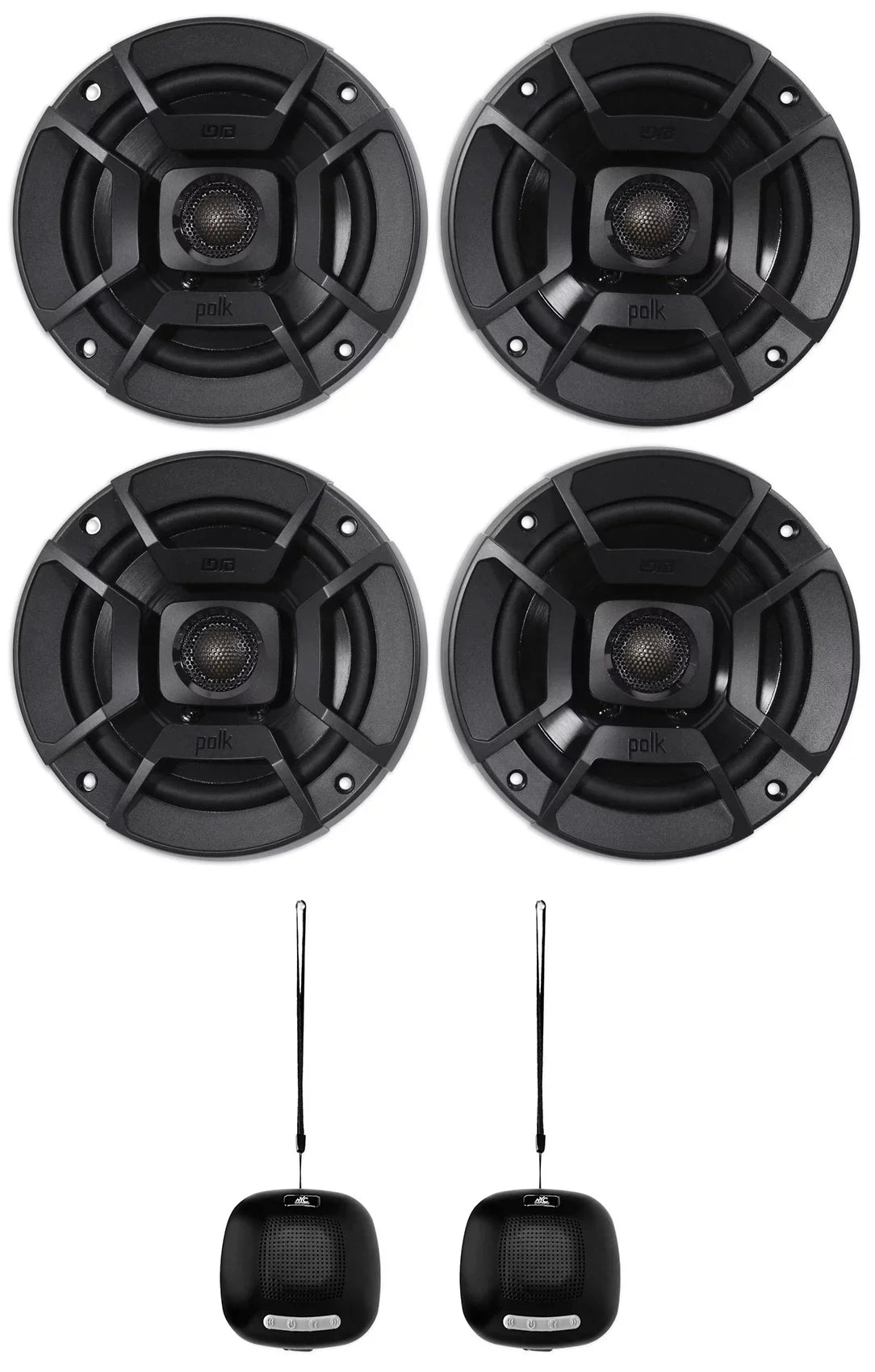 (2) Polk Audio  5.25" 600w Car Audio Marine//Motorcycle/Boat Speakers Bundle with (2) Rockville  10 Watt
