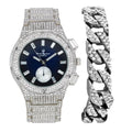 Charles Raymond Big Bling Watch Inspired by Hip Hop - Men's Iced Out Timepiece- Diamond Rhinestones on Blast -    Blue -