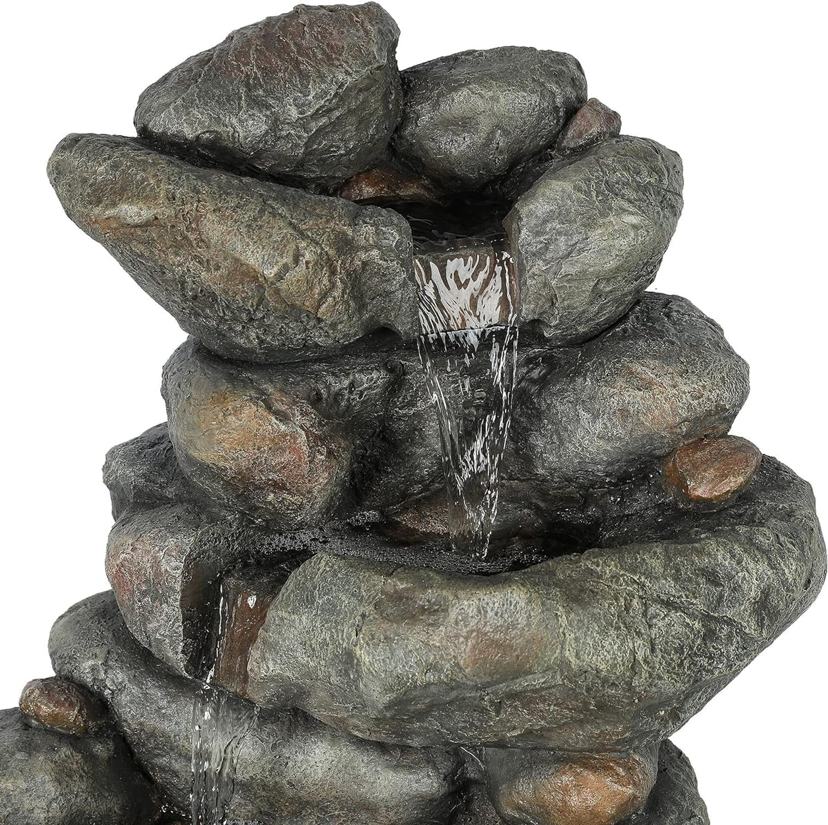 Resin Cascading Rock Outdoor Fountain, Floor Stacked Waterfall Fountain 4 Layer Garden Decorative Fountain For Backyard Courtyard