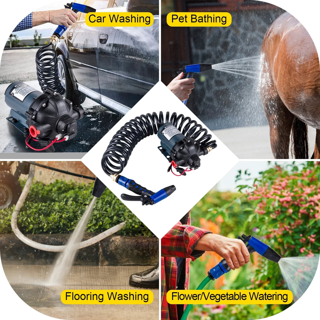 Water Pump 5.3  5.5 Gallons Per Minute 12V Water Pump Automatic 70  Diaphragm Pump with 25 Foot Coiled Hose Washdown Pumps for Boats Caravan Rv Marine Yacht