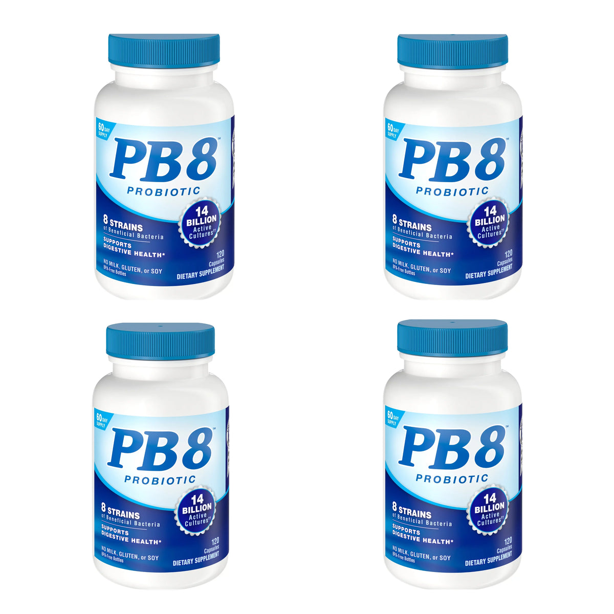 4 Pack  8 Pro-Biotic Acidophilus, 120 capsules each