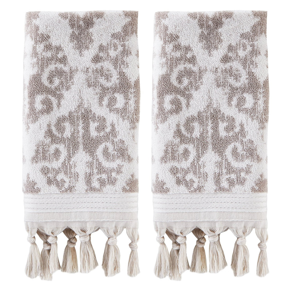 Home Mirage Fringe Hand Towel (2-Pack), Taupe, 16" x 26"