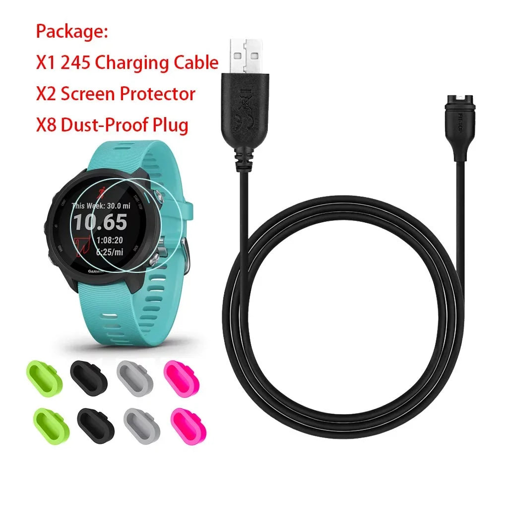 for Garmin Forerunner 245/Approach  Charger, Charging Clip Sync Data Cable and 2Pcs  Tempered Glass Screen