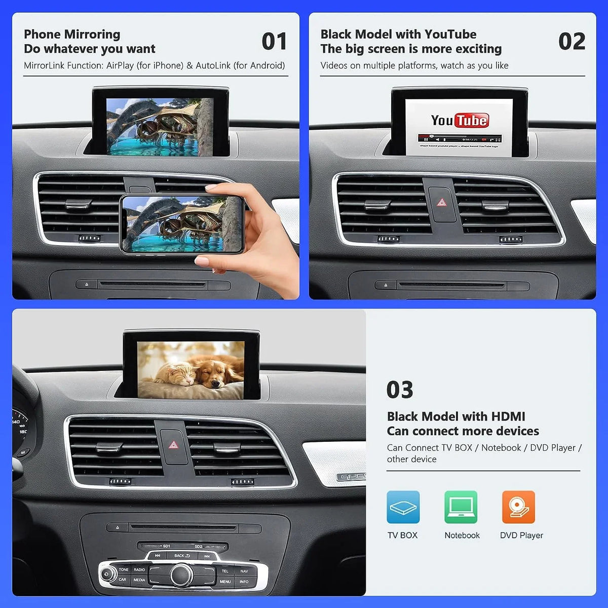 Road Top Wireless Carplay Android Auto Module for Audi  2014-2018 Year with  3G, (+ Car Software Version), Carplay Retrofit Kit Decoder, Support Mirrorlink, Camera