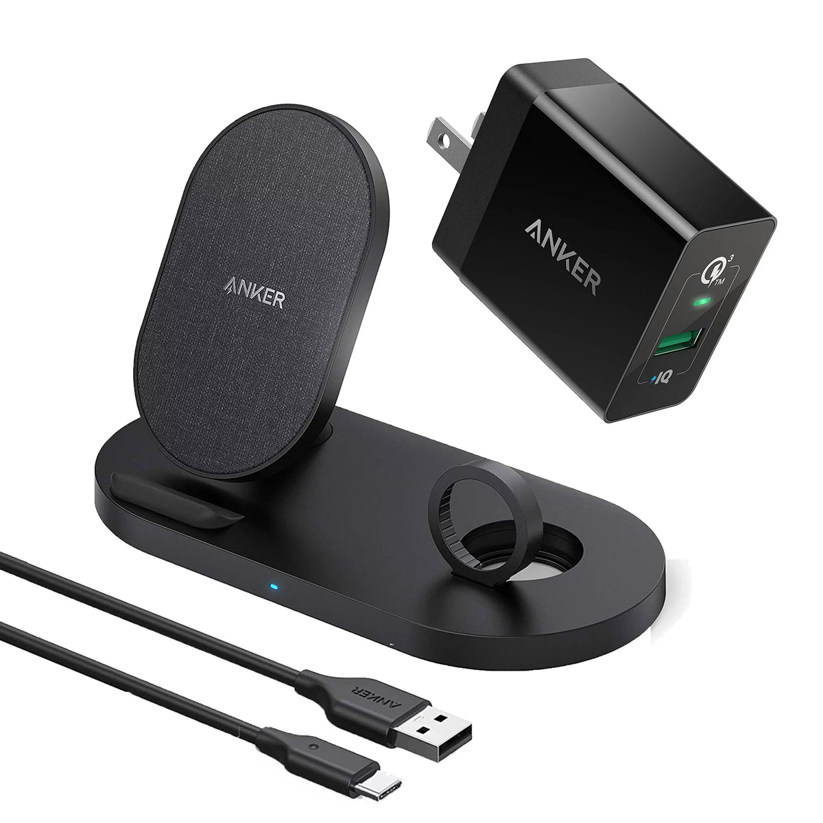 Anker Wireless Charging Station with  Charger, PowerWave Sense 2-in-1 Stand with Watch Charging Holder for Apple Watch /6/5/4/3/2/1, iPhone  2020, 11, 11 Pro (Watch Charging Cable Not Included)