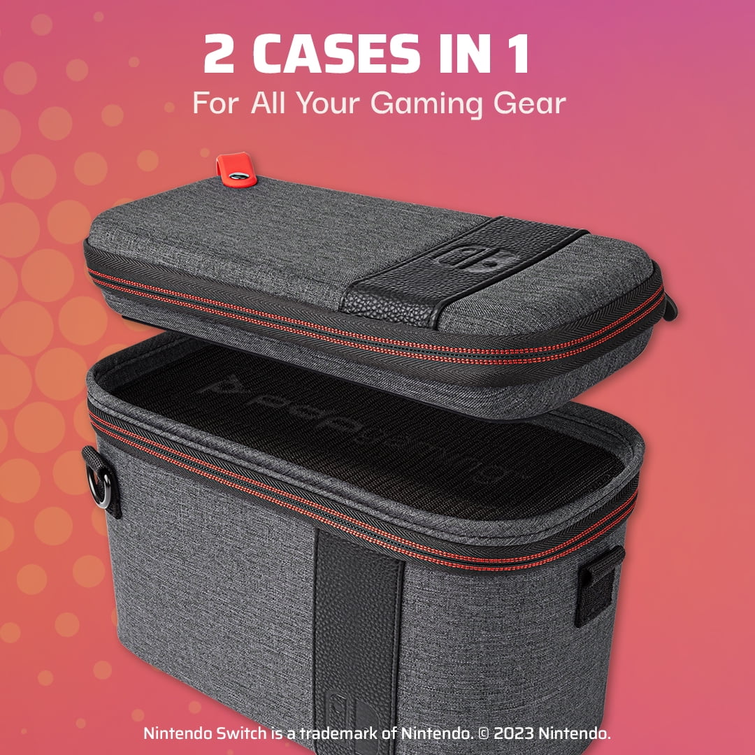 Gaming Pull--Go Travel Case Elite Edition: 2-in-1 with Built-in Console Stand, Removable Straps & Interchangeable Dividers: Grey - Nintendo Switch