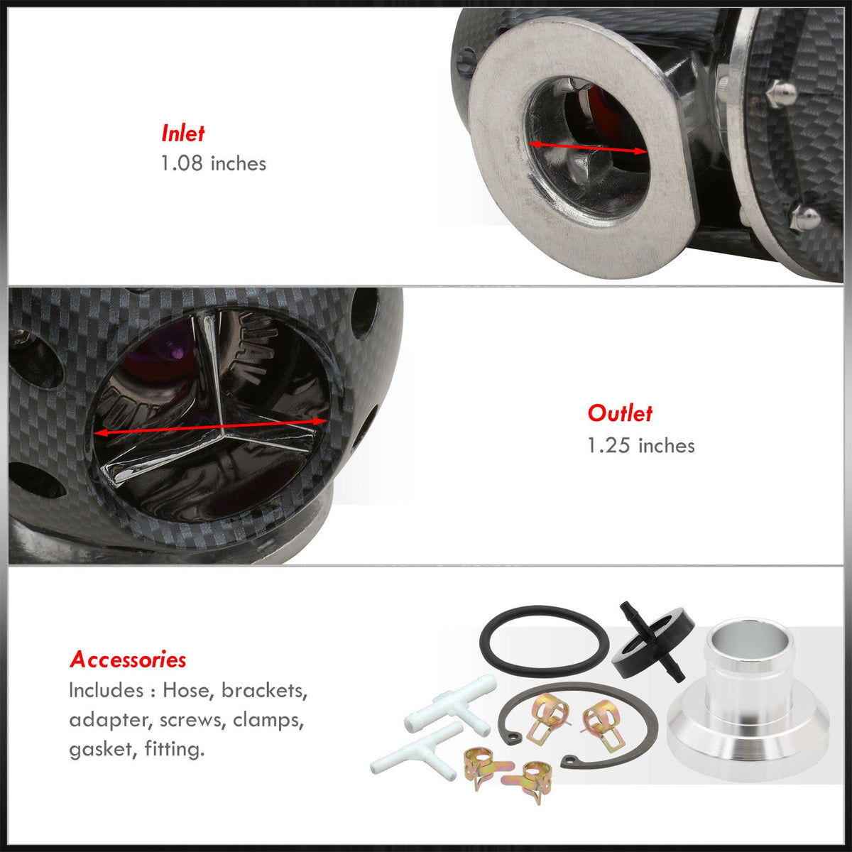 Universal  Style Turbo Blow Off Valve  + Weldable Adapter -Ring Flange Kit (Carbon Fiber) - Billet Aluminum Turbocharger Charger