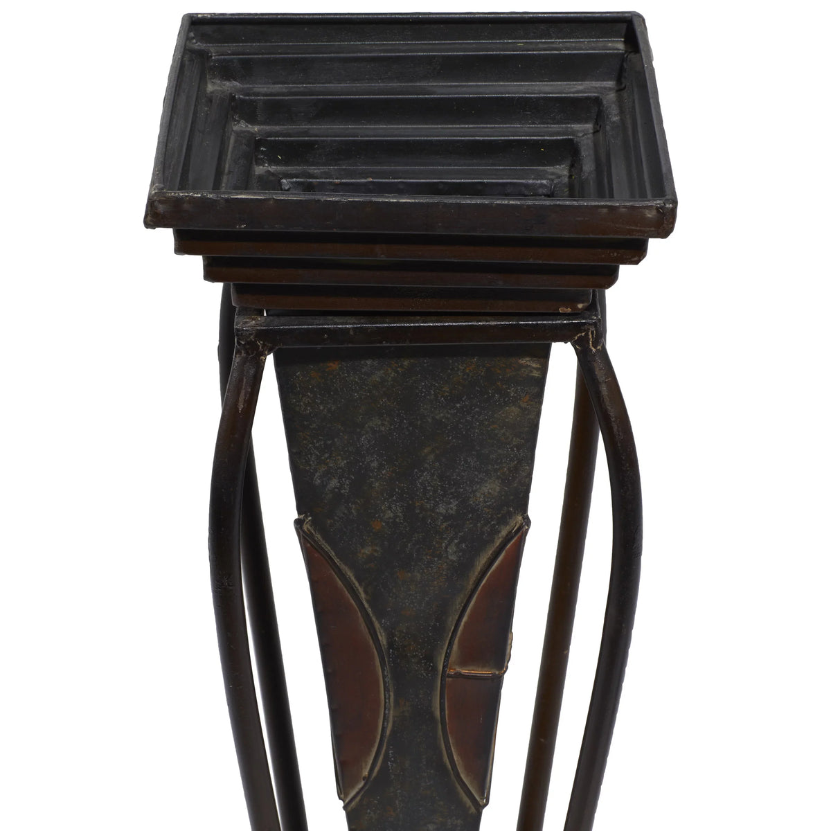 DecMode 30", 28" Indoor Outdoor Brown Metal Planter with Scroll Stand (2 Count)