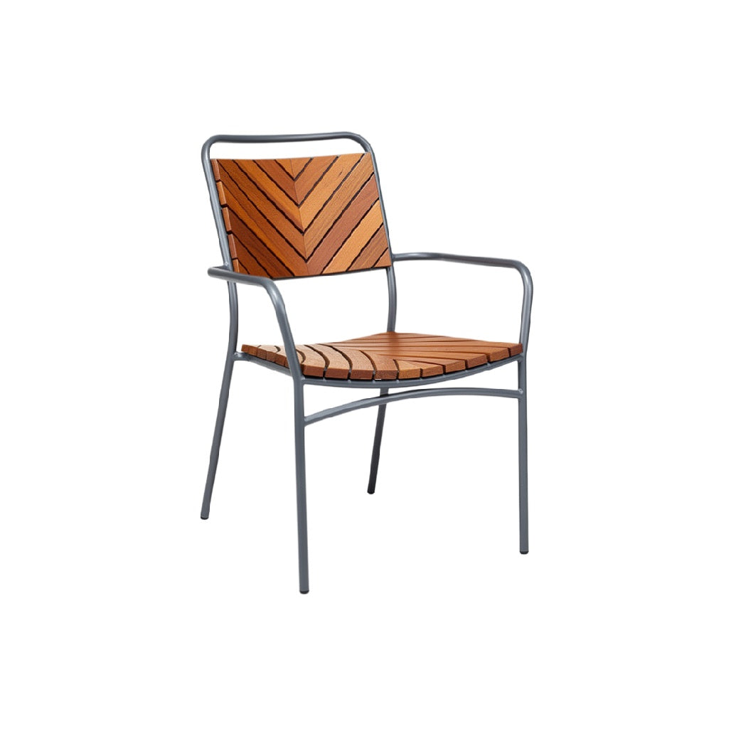 Modern Metal and Wood Patio Chair with Chevron Design