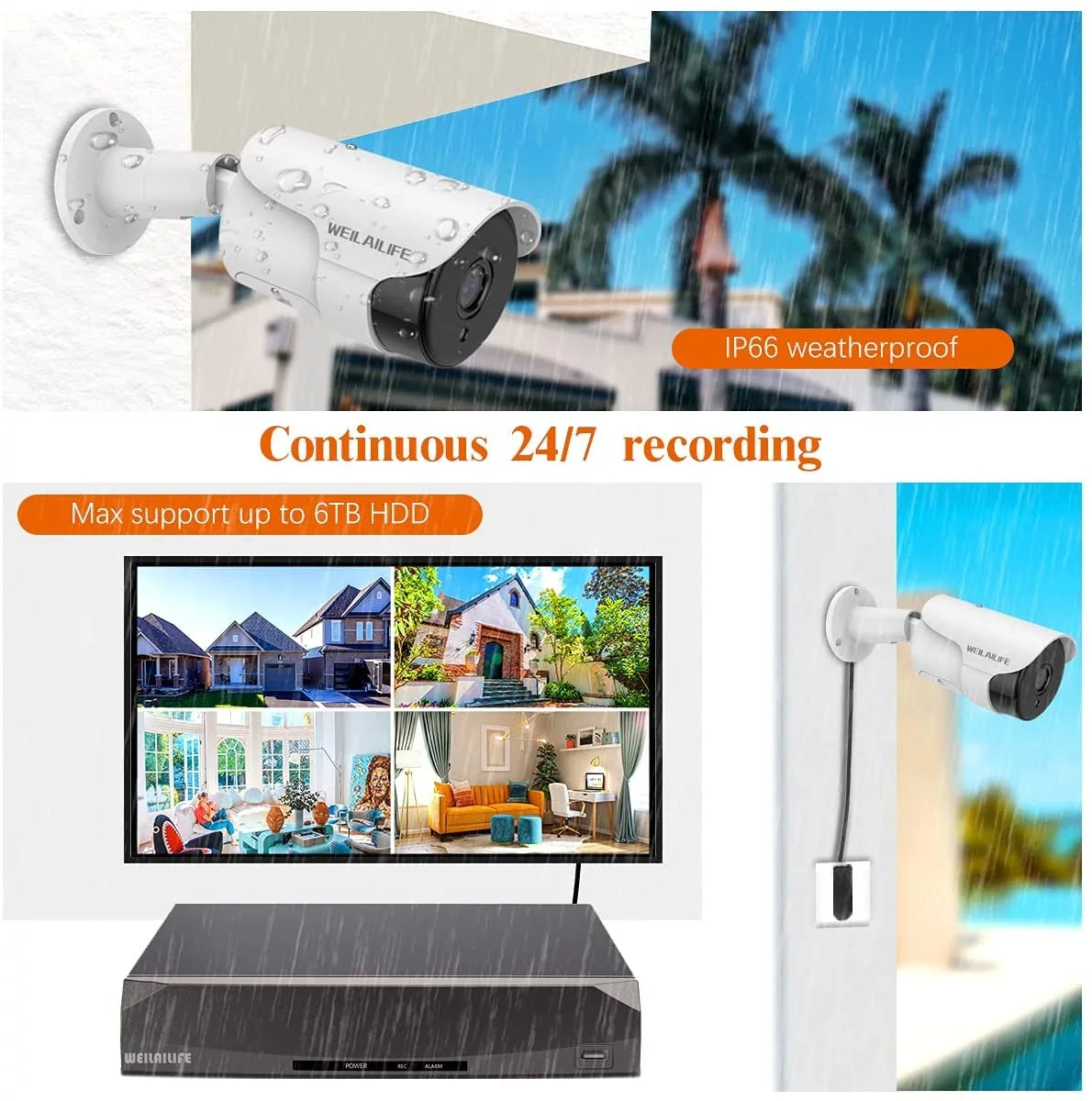 【5.0MP Two Way Audio】 PoE Security Camera System, 4pcs 5MP  Waterproof Security Cameras, 8 Channel  Recorder with 2TB , 24/7 Video Complete Surveillance Systems for Outdoor/Indoor Use