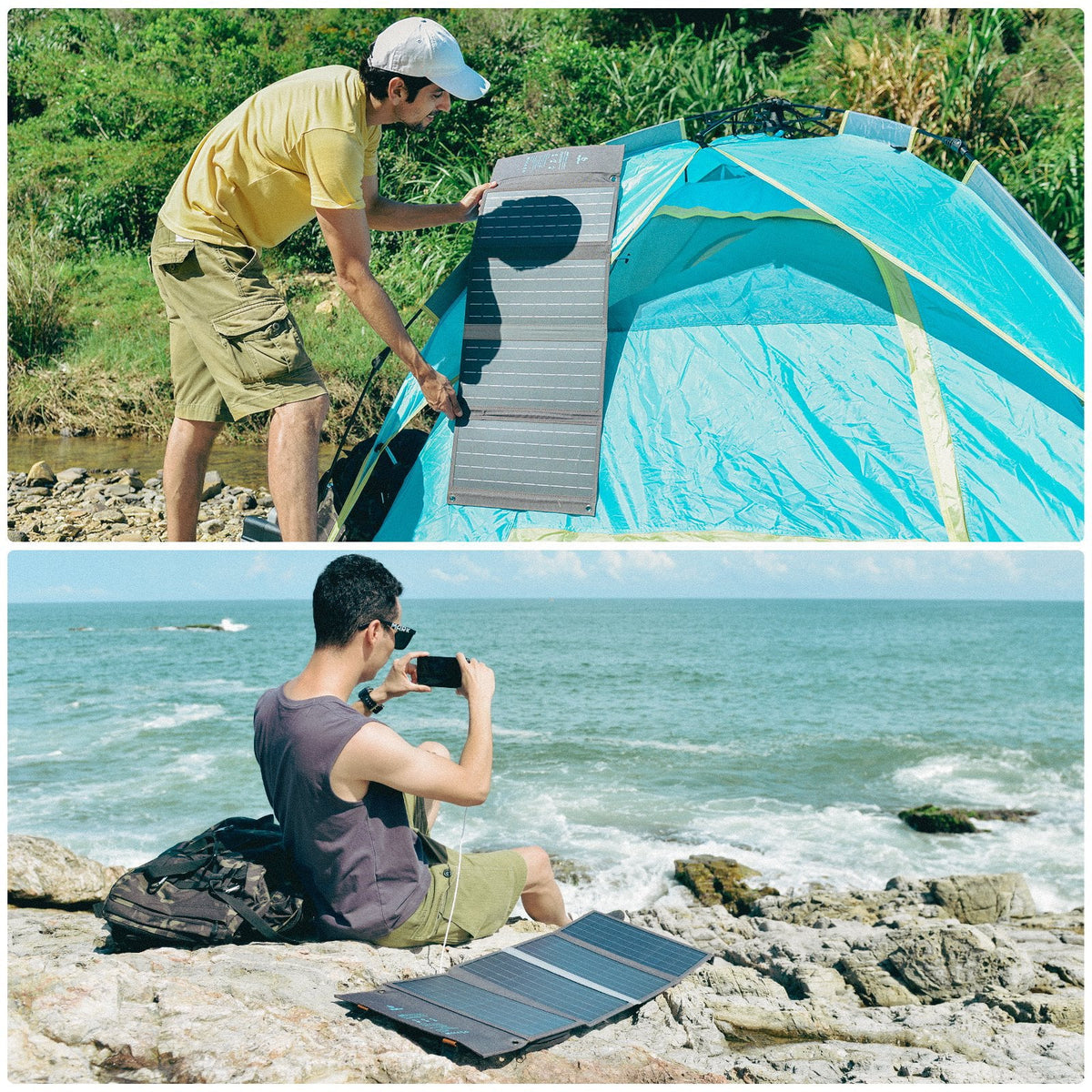 BigBlue 36W Solar Phone Charger with (20V/1.8A),  20W - and Fast Charge -,  Waterproof, Portable SunPower Solar Panel for Camping