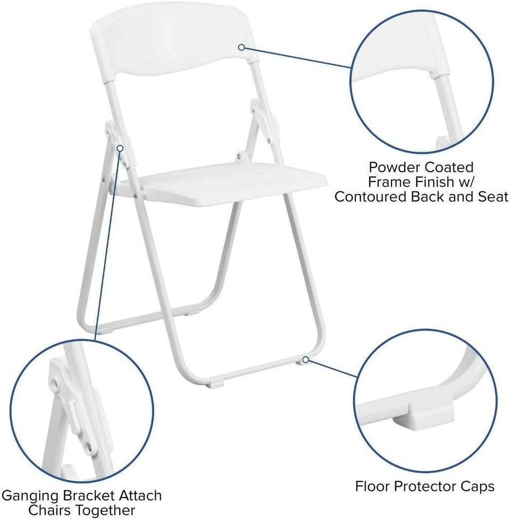 2 Pack  Series 500 Lb. Capacity Heavy Duty White Plastic Folding Chair With Built-In Ganging Brackets
