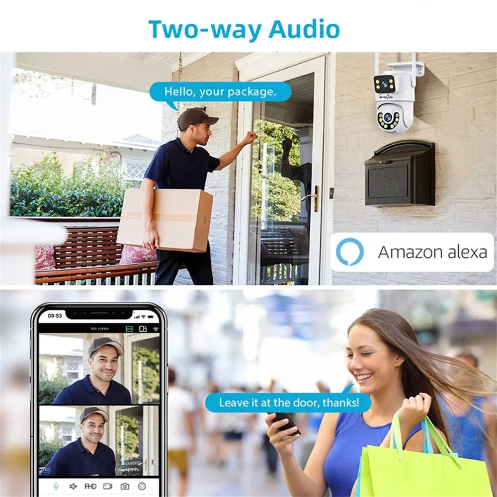4K Security Camera with Floodlight, Human Deduction Wireless Outdoor Camera, Rechargeable Powered Home Surveillance Camera with Full Color Night Vision Two Way Voice