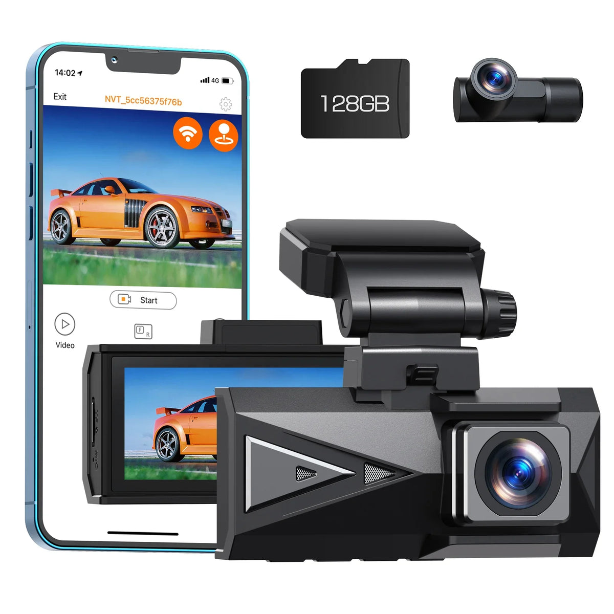 Dash Cam Front and Rear 4K+4K 5Ghz Wifi , Dash Camera for Cars with 128G  Card, 3.16" Touch Screen Dual Sony Night Vision Car Camera,Voice Commands, -Sensor,