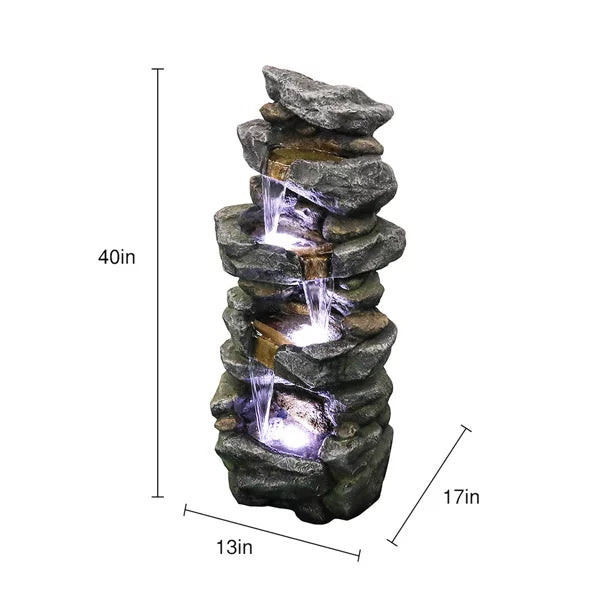 Fithood 40inches High Stacked Simulated Rock Water Fountain with  Lights